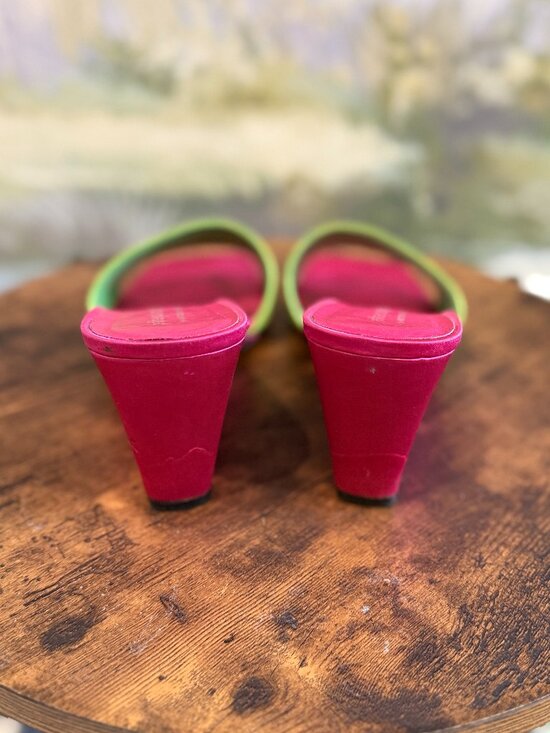 Jeffrey Campbell for Anthropologie - Green & Fuchsia Pink Wedge Heels - Size 9 - Picture 4 of 6